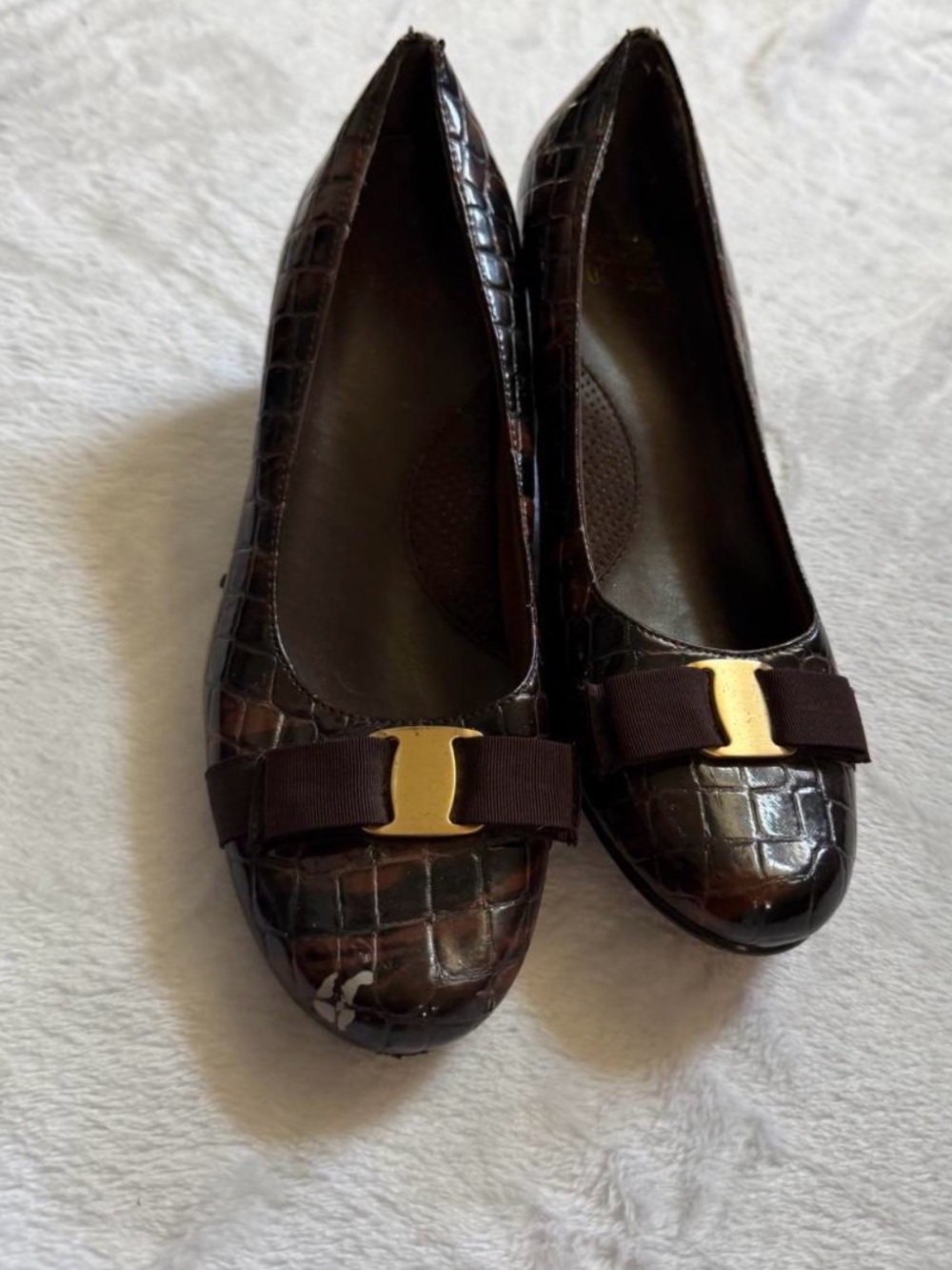 Mootsies Tootsies Dark Brown Croc-Embossed Bow Flats